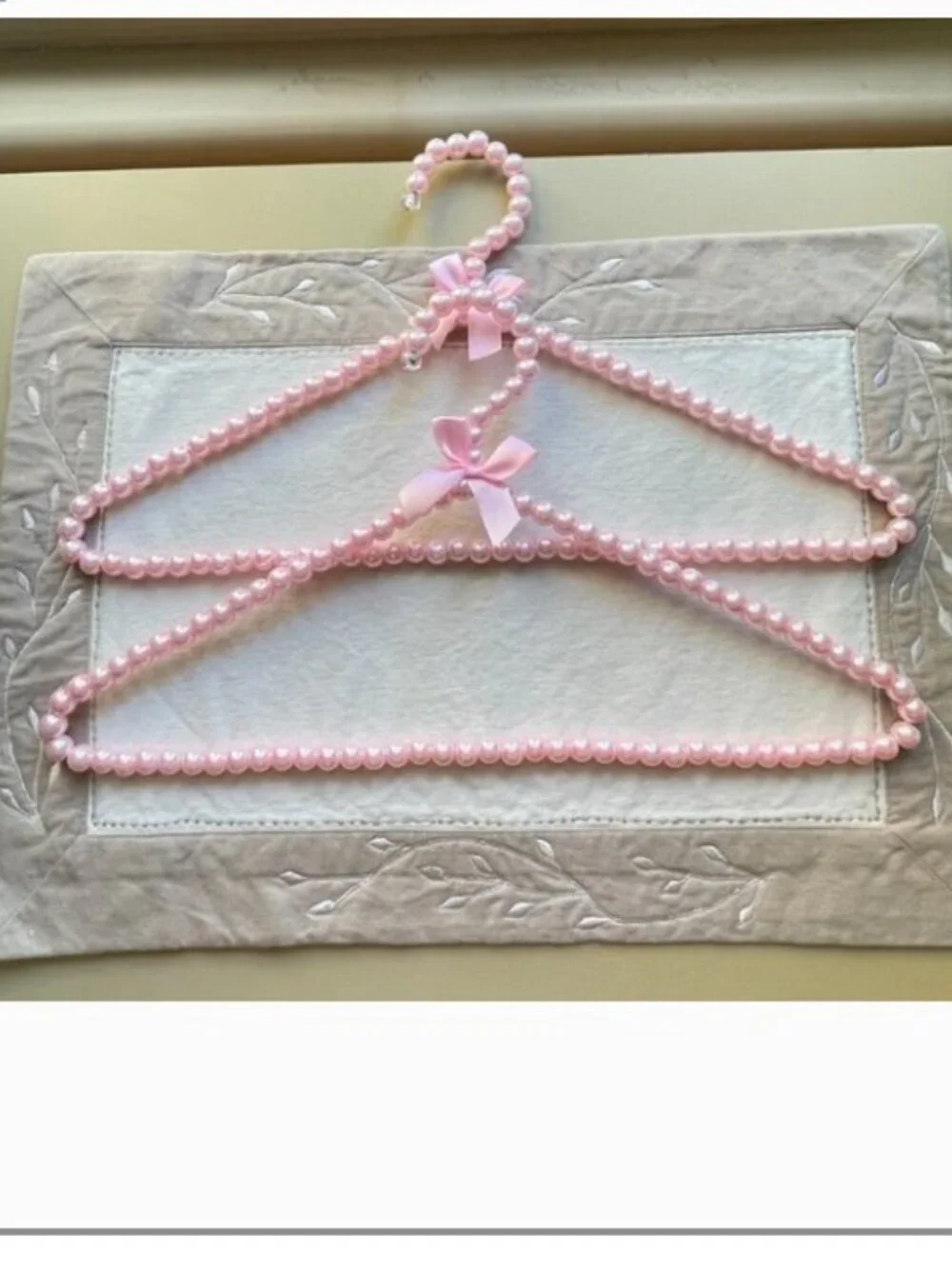 New Set of 2 Pink Pearl Hangers with Satin Bow Ribbon Clothing Glam Girlie